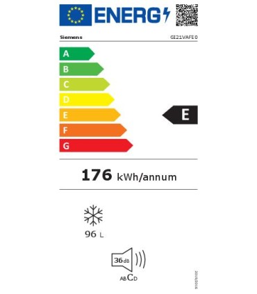 Siemens GI21VAFE0 iQ500, Congelador integrable, 87.4 x 55.8 cm, bisagra plana