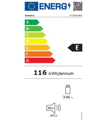 Siemens KS36VAWEP iQ500, Frigorífico 1 puerta de libre instalación, 186 x 60 cm, Blanco