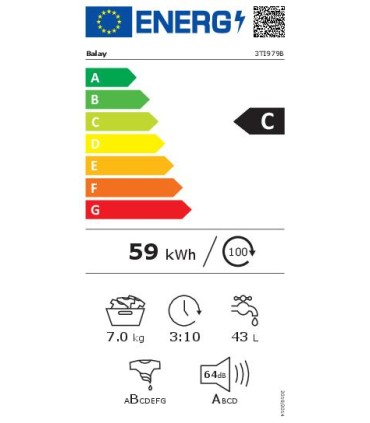 Balay 3TI979B Lavadora totalmente integrable, 7 kg, Blanco
