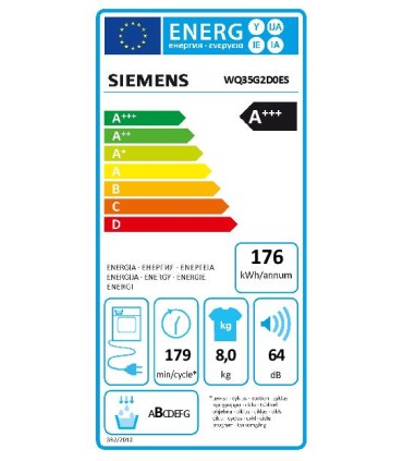 Siemens WQ35G2D0ES iQ500, Secadora con bomba de calor, 8 kg
