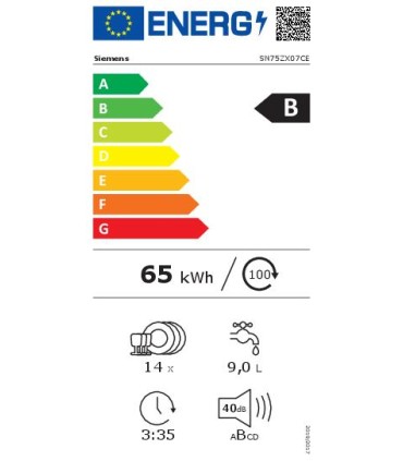 Siemens SN75ZX07CE iQ500, Lavavajillas totalmente integrable, 60 cm, Puerta deslizante