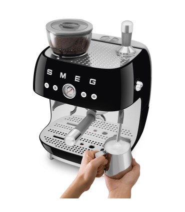 Smeg EGF03BLEU Cafetera espresso con molinillo integrado, 50's Style, Negro