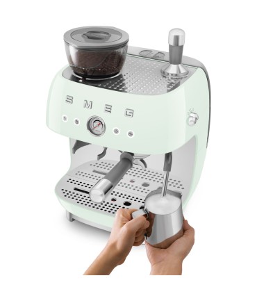 Smeg EGF03PGEU Cafetera espresso con molinillo integrado, 50's Style, Verde