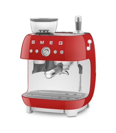Smeg EGF03RDEU Cafetera espresso con molinillo integrado, 50's Style, Rojo