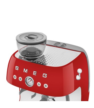 Smeg EGF03RDEU Cafetera espresso con molinillo integrado, 50's Style, Rojo
