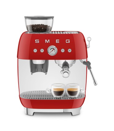 Smeg EGF03RDEU Cafetera espresso con molinillo integrado, 50's Style, Rojo