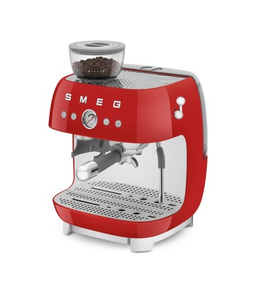 Smeg EGF03RDEU Cafetera espresso con molinillo integrado, 50's Style, Rojo