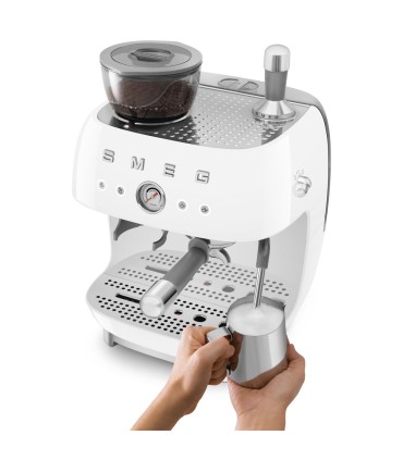 Smeg EGF03WHEU Cafetera espresso con molinillo integrado, 50's Style, Blanco