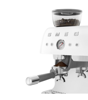 Smeg EGF03WHEU Cafetera espresso con molinillo integrado, 50's Style, Blanco