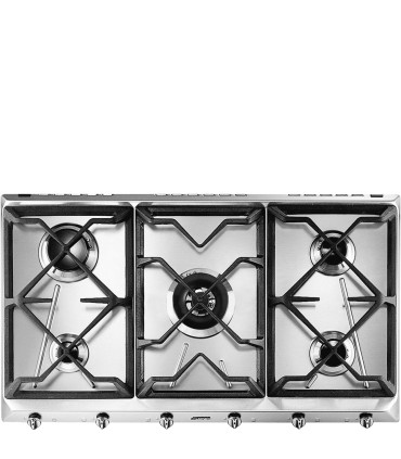 Smeg SRV596GH5 Encimera de Gas, Estética Contemporánea, Acero inoxidable, 90 cm