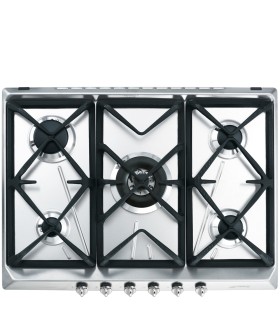 Smeg SRV576GH5 Encimera de Gas, Estética Contemporánea, Acero inoxidable, 70/75 cm