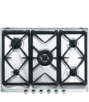 Smeg SRV576GH5 Encimera de Gas, Estética Contemporánea, Acero inoxidable, 70/75 cm