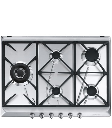 Smeg SRV575GH5 Encimera de Gas, Estética Contemporánea, Acero inoxidable, 70/75 cm
