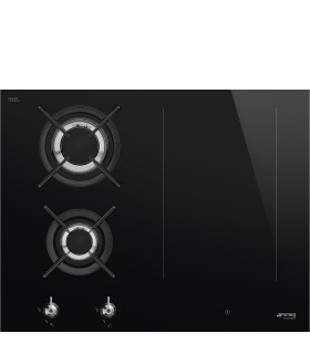 Smeg PM3643D Encimera Mixta Gas e Inducción, Estética Clásica, Negro, 65 cm