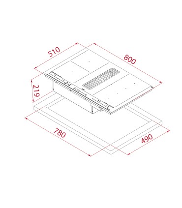 Teka MasterSense Air AFF 87601 MST Placa de inducción FullFlex con campana integrada de 80 cm, Negro, Serie Maestro