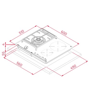 Teka JZC 63312 ABN Placa Hybrid Inducción y Gas de 60 cm con funciones directas y 3 zonas, Negro, Serie Maestro