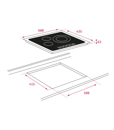 Teka TR 5300 Vitrocerámica de 60 cm y fondo de 43,5 cm con 3 zonas con Touch Control, Negro, Serie Total