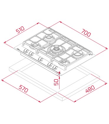 Teka GZC 75330 XBN Placa cristal gas de 70 cm con función ExactFlame, gas natural, Negro, Serie Maestro