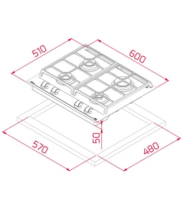 Teka GZC 64300 XBN Placa cristal gas de 60 cm con función ExactFlame, gas natural, Negro, Serie Maestro