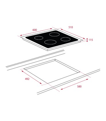 Teka CGC 60 4G AI AL NAT Placa polivalente de 60 cm con 4 quemadores, gas natural, Negro, Serie Easy