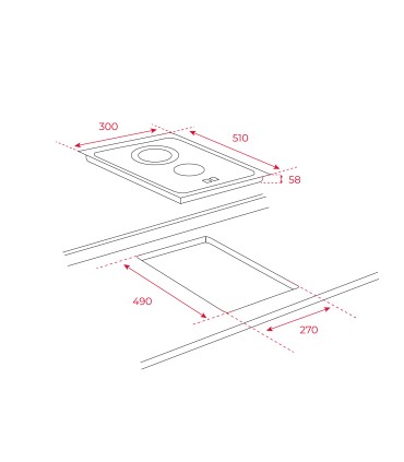 Teka TBC 32010 TTC Placa modular vitrocerámica de 30 cm con 2 zonas, Negro, Serie Total