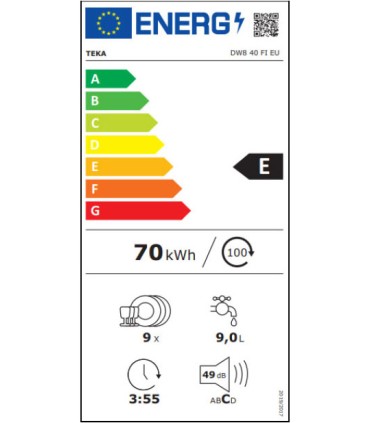 Teka DW8 40 FI Lavavajillas integrable de 45 cm para 9 cubiertos con 5 programas de lavado, Serie Total