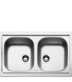 Smeg LYP792 Fregadero Acero Inoxidable, 2 cubetas de 33 cm, Instalación Sobre Encimera
