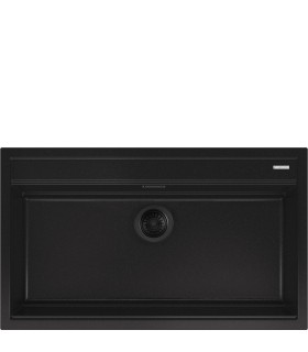 Smeg VSGX860MN Fregadero Granito Negro, 1 cubeta de 79,6 cm, Instalación Sobre Encimera