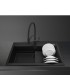 Smeg VSGX860MN Fregadero Granito Negro, 1 cubeta de 79,6 cm, Instalación Sobre Encimera