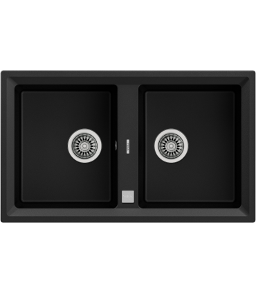 Teka Stone 90 B-TG 2C AUTO Fregadero 86 cm Sobre Encimera de Granito Tegranite+, 2 Cubetas de 34,7 cm, Negro, Serie Total