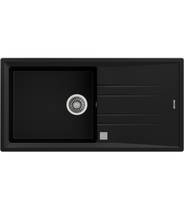 Teka Stone 60-TG 1C 1E Fregadero 100 cm Sobre Encimera Tegranite+, 1 Cubeta 48 cm, Escurridor Reversible, Negro, Serie Total