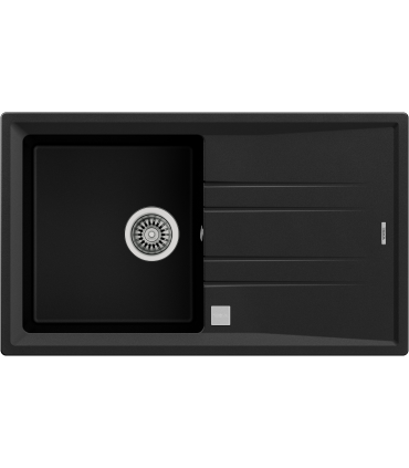 Teka Stone 50 B-TG 1C 1E Fregadero 86 cm Sobre Encimera Tegranite+, 1 Cubeta 38 cm, Escurridor Reversible, Negro, Serie Total