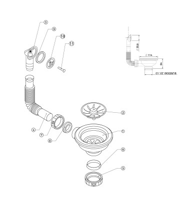 Teka Helixpro 1b w/ovf rnd Válvula HelixPro para fregadero con rebosadero, Acero inoxidable