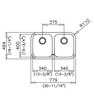 Teka BE 2C 780 Fregadero 78 cm Bajo Encimera, 2 Cubetas de 34 cm, Acero inoxidable, Serie Total