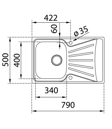 Teka Starbright 45 E-XP 1C 1E Fregadero 79 cm Sobre Encimera, 1 Cubeta 34 cm, Escurridor Derecho, Acero inoxidable, Serie Easy