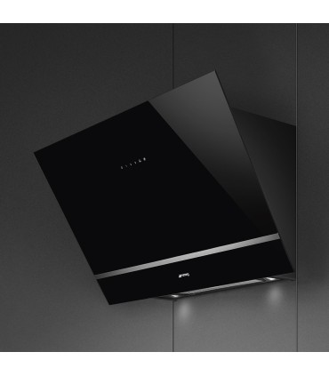 Smeg KV28N Campana inclinada decoración mural, Estetica Universal, Cristal Negro, 80 cm