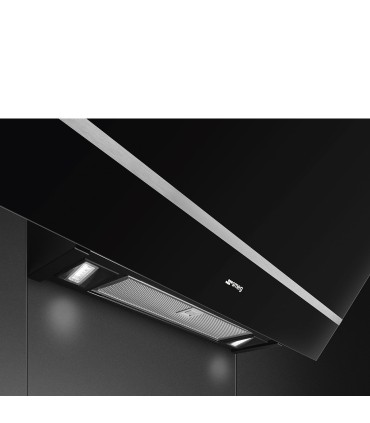 Smeg KV28N Campana inclinada decoración mural, Estetica Universal, Cristal Negro, 80 cm