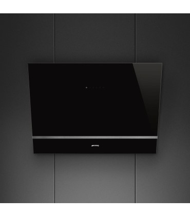 Smeg KV28N Campana inclinada decoración mural, Estetica Universal, Cristal Negro, 80 cm