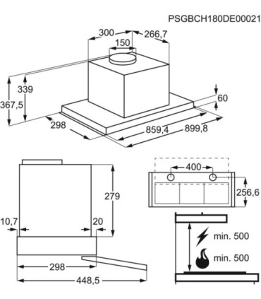 AEG DPE4941M Campana extractora extraíble Serie 5000 Extractor de 90 cm, Acero inoxidable antihuellas