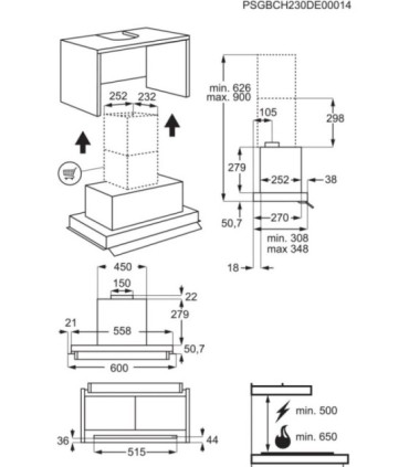 AEG GDE686HM Campana extractora integrada Serie 6000 Hob2Hood de 60 cm, Acero inoxidable antihuellas
