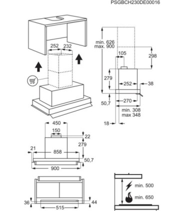 AEG GDE689HM Campana extractora integrada Serie 6000 Hob2Hood de 90 cm, Acero inoxidable antihuellas