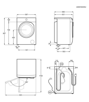 AEG LFR8504L6Q Lavadora de libre instalación Serie 8000 PowerCare Autodose de 11 kg y 1400 r.p.m., Blanco
