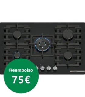 Bosch PPQ7A6I40 Serie 6, Placa de gas, 75 cm, Vidrio templado, Negro